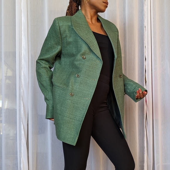 Vintage double breasted emerald Blazer / Oversized - Picture 3 of 4